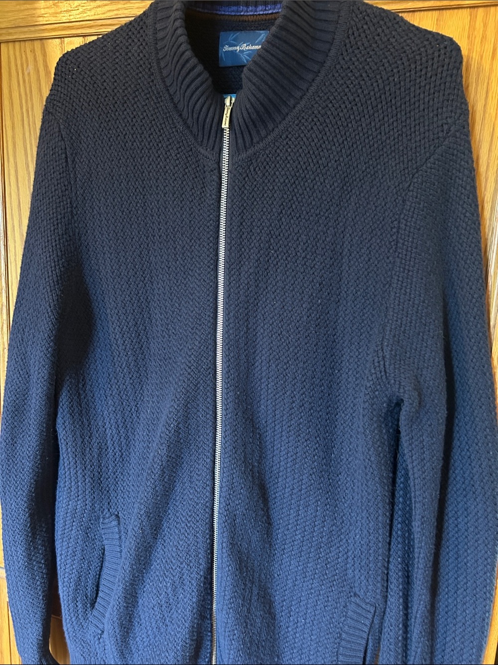 Tommy Bahama Navy Full-Zip Textured Knit Sweater